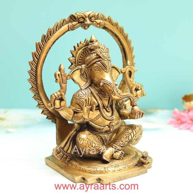 Brass Ganesh Idol - 8.5 Inch Height