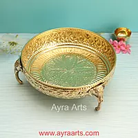 Brass Elephant Carving Plate for Home Decoration - 10 Inch Length