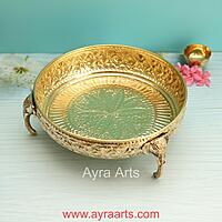 Brass Elephant Carving Plate for Home Decoration - 10 Inch Length