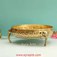 Brass Elephant Carving Plate for Home Decoration - 10 Inch Length