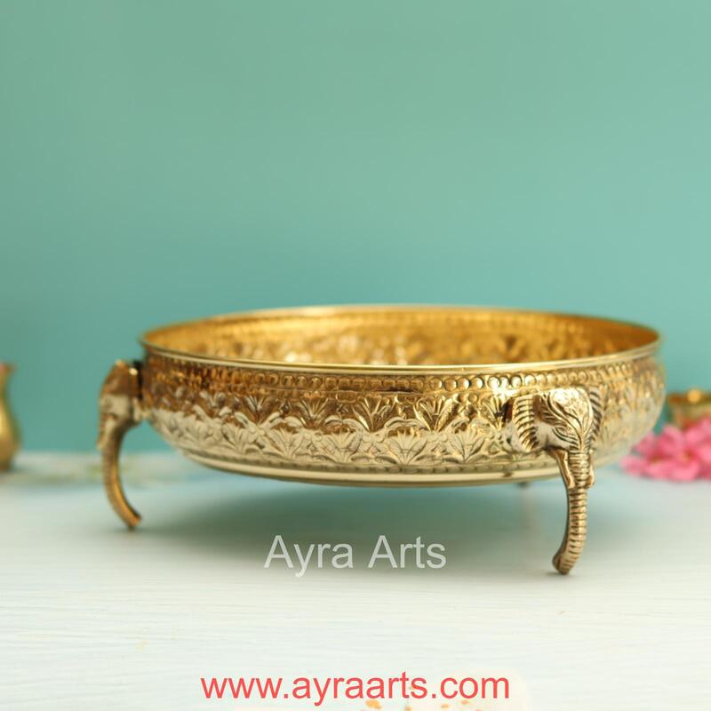 Brass Elephant Carving Plate for Home Decoration - 10 Inch Length