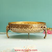 Brass Elephant Carving Plate for Home Decoration - 10 Inch Length
