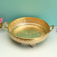 Brass Carving Fruit Basket Plate for Home Decoration - 12 Inch Length