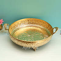 Brass Carving Fruit Basket Plate for Home Decoration - 12 Inch Length
