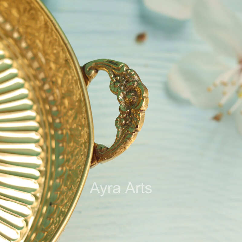 Brass Carving Fruit Basket Plate for Home Decoration - 12 Inch Length