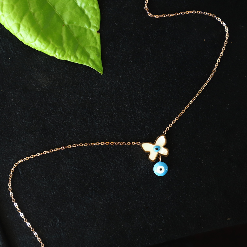 Evil eye butterfly rose gold chain