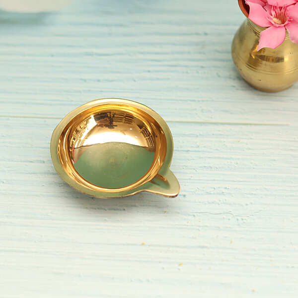 Brass Design Embossed Daily Use Diya - 3 Inch Length