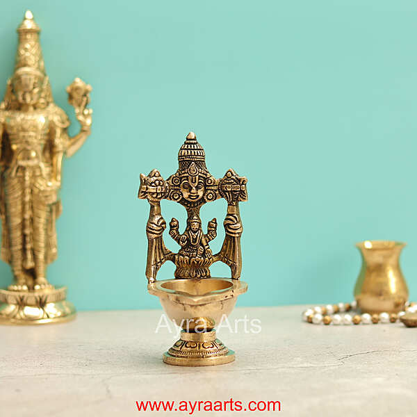 Lakshmi Sametha Tirupati Balaji Brass Diya - 6.2 Inch Height