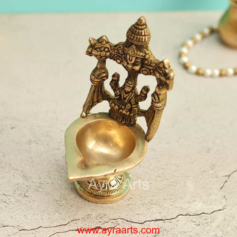 Lakshmi Sametha Tirupati Balaji Brass Diya - 6.2 Inch Height