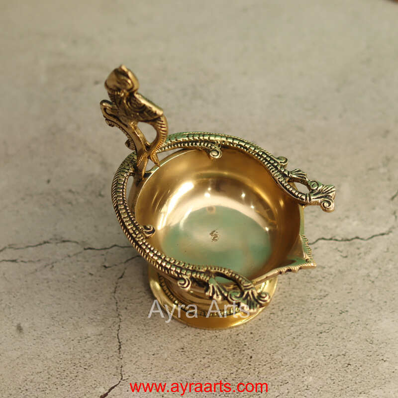 Brass Parrot Diya/Lamp - 6 inch Height | Vibrant Brass Diya with Parrot Shape for Festive Lighting