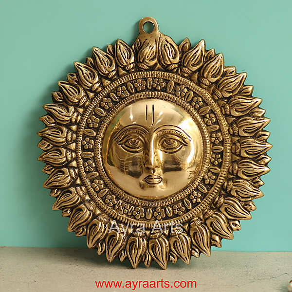 Brass Surya Sun Wall Hanging For Positivity - 8 Inch Height