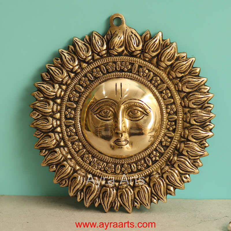 Brass Surya Sun Wall Hanging For Positivity - 8 Inch Height