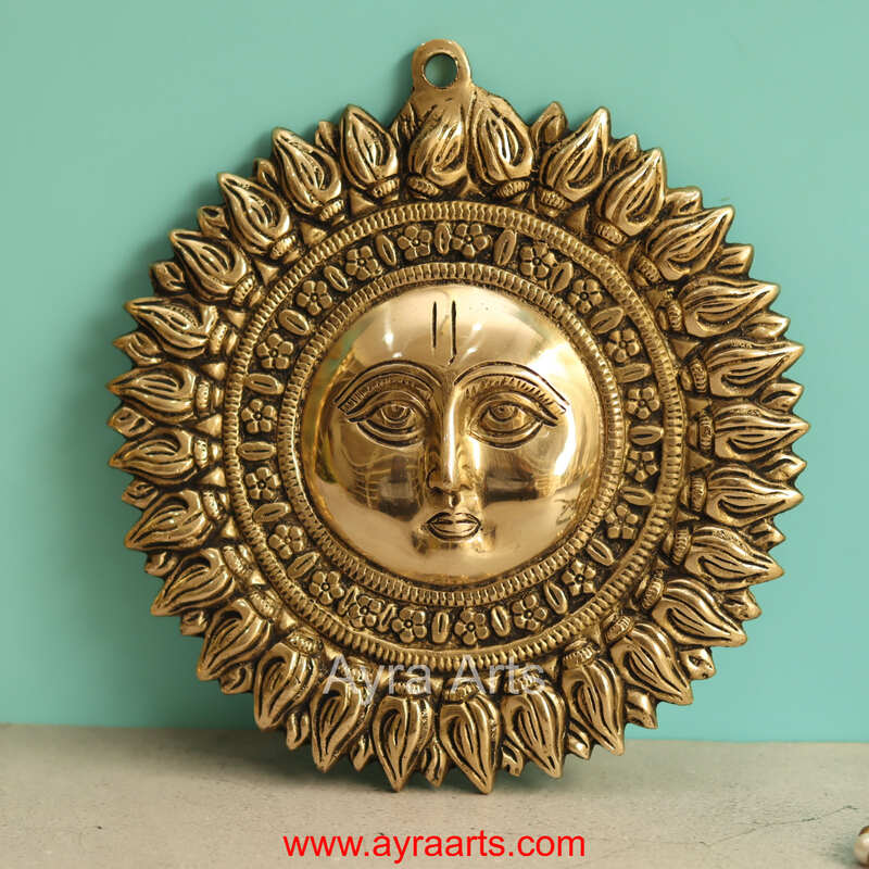 Brass Surya Sun Wall Hanging For Positivity - 8 Inch Height
