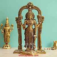 Brass Vishnu Murthi Idol With Prabhavali Frame - 14 Inch Height