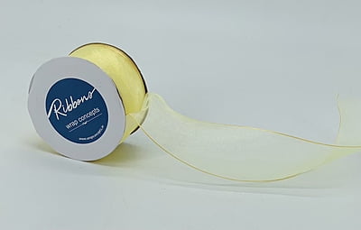 Lemon Sheer Ribbon with Wired Edges - 7cms