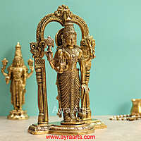 Brass Vishnu Murthi Idol With Prabhavali Frame - 14 Inch Height