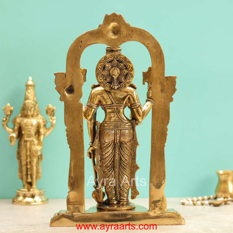 Brass Vishnu Murthi Idol With Prabhavali Frame - 14 Inch Height