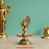 Brass Annapakshi Peacock Five Wick Diya - 5 Inch Height