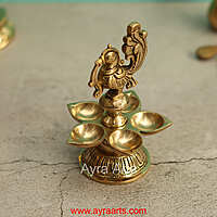 Brass Annapakshi Peacock Five Wick Diya - 5 Inch Height