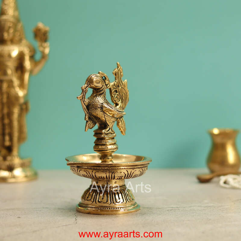 Brass Annapakshi Peacock Diya - 6 Inch Height