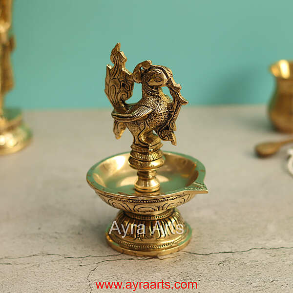 Brass Annapakshi Peacock Diya - 6 Inch Height