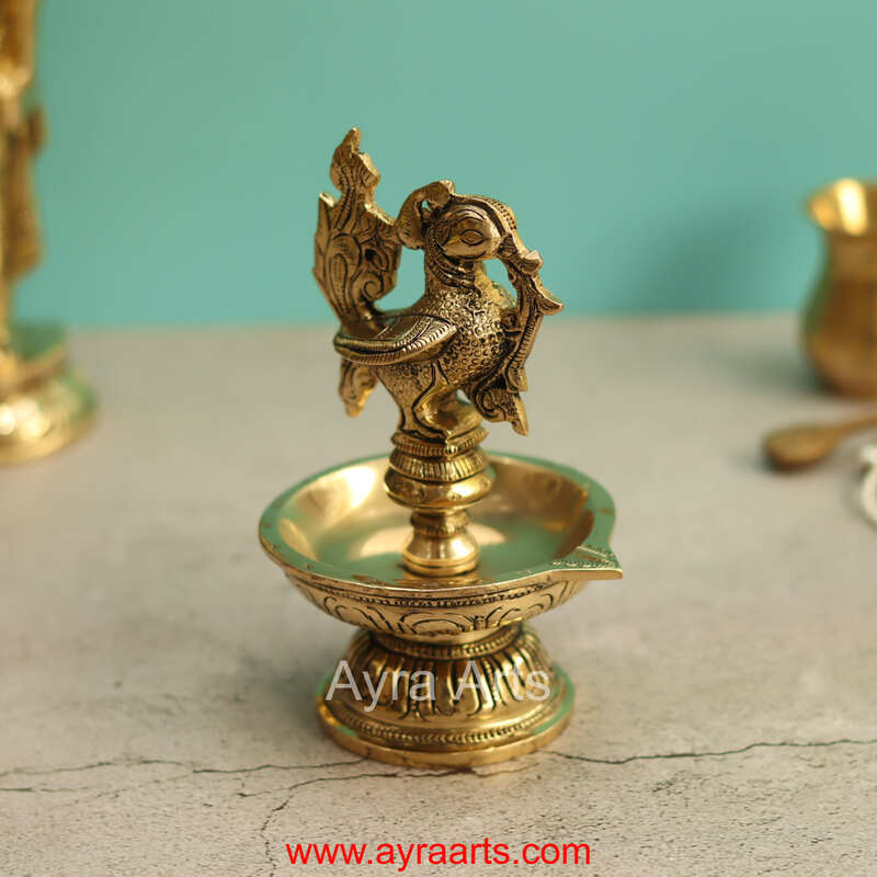 Brass Annapakshi Peacock Diya - 6 Inch Height