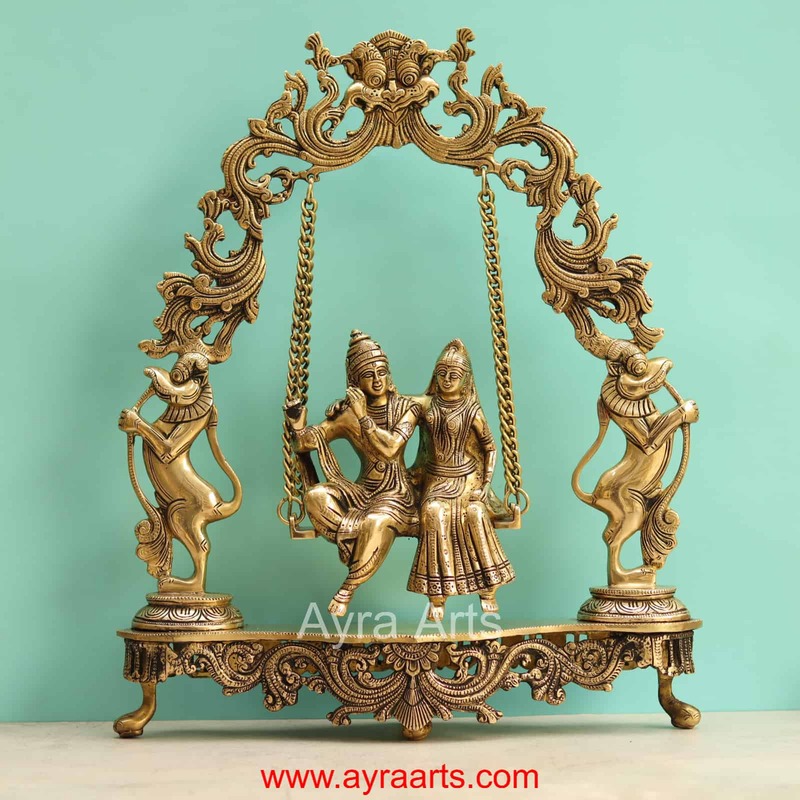 Brass Radha Krishna Swing Jhula - 18 Inch Height