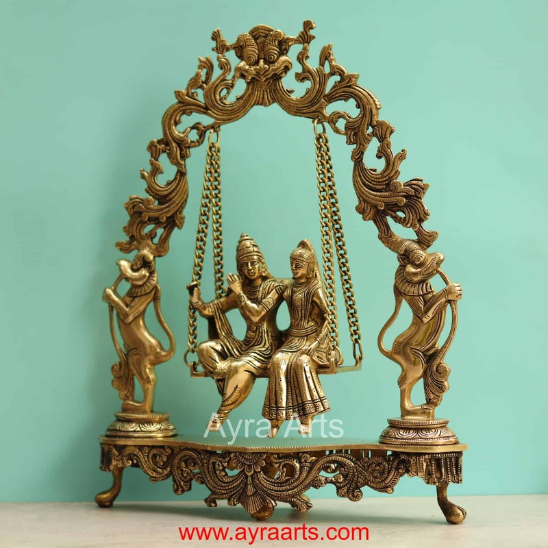 Brass Radha Krishna Swing Jhula - 18 Inch Height