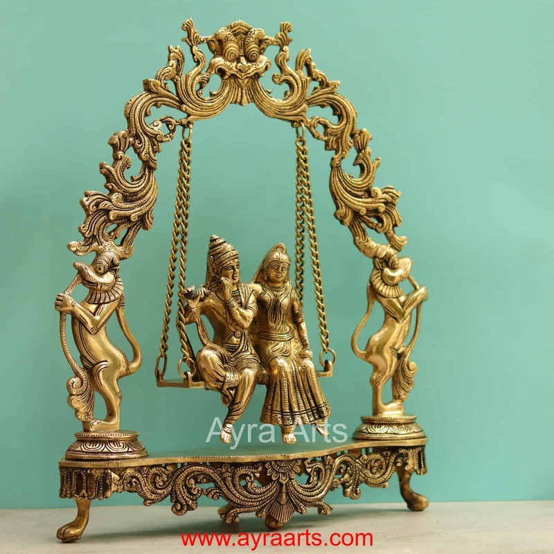 Brass Radha Krishna Swing Jhula - 18 Inch Height