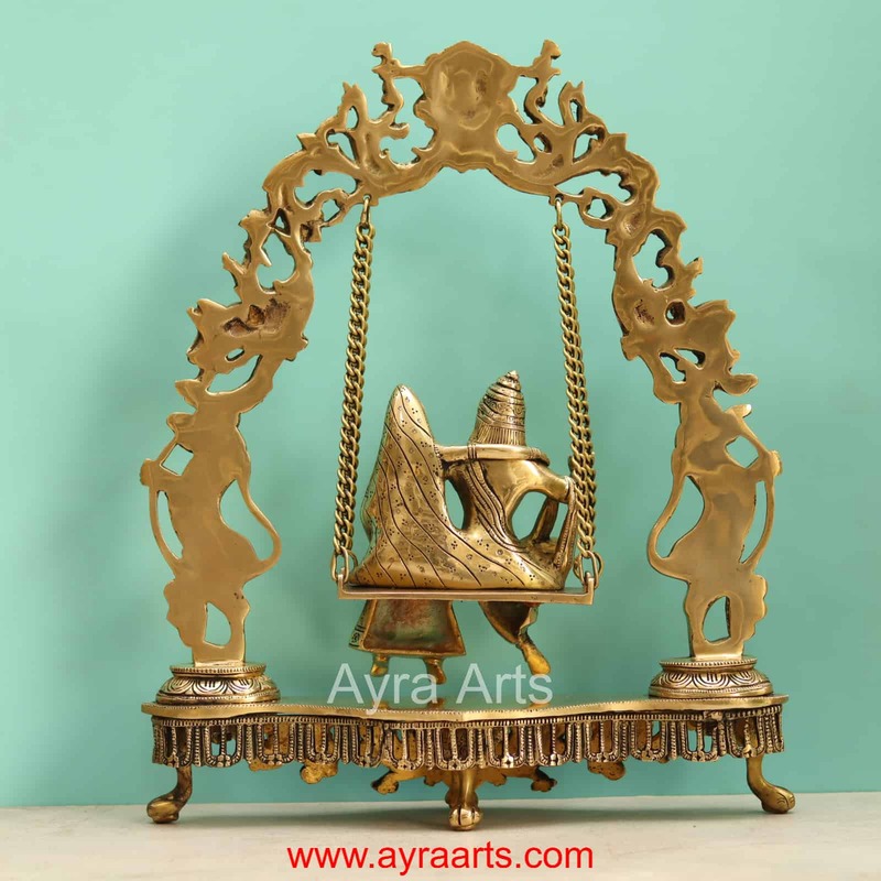 Brass Radha Krishna Swing Jhula - 18 Inch Height