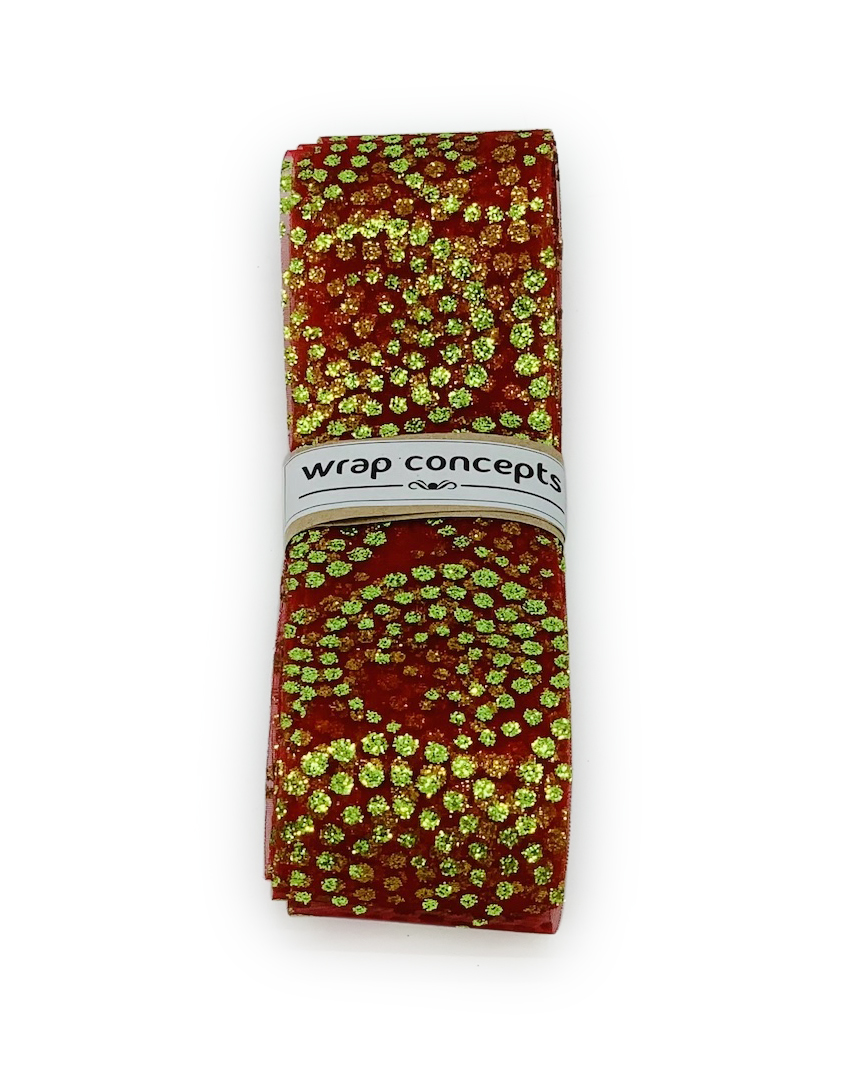 Red Sheer Ribbon with Lime Green Glitter Circles