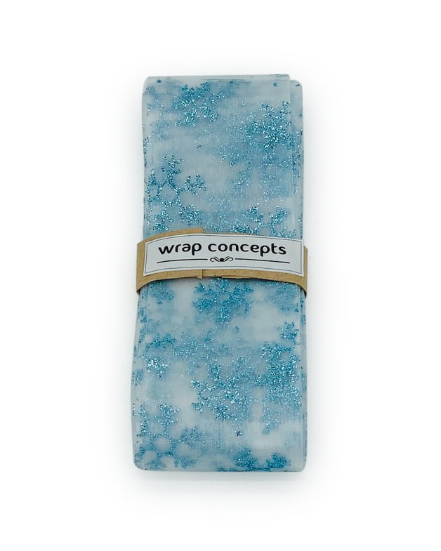 White Sheer with Blue Glitter Snowflake Ribbon