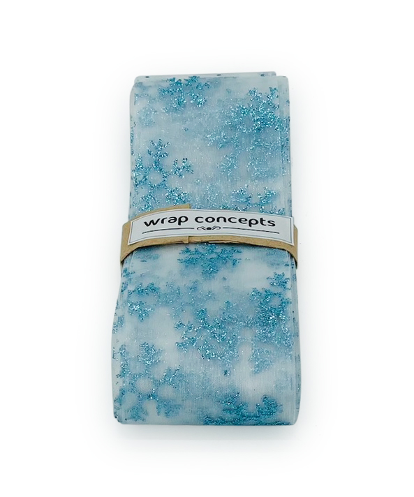 White Sheer with Blue Glitter Snowflake Ribbon