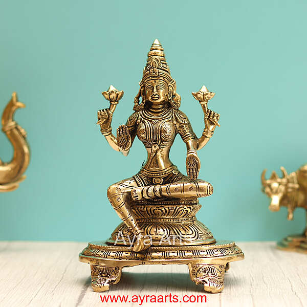 Brass Lakshmi Sitting On Chowki - 9 Inch Height