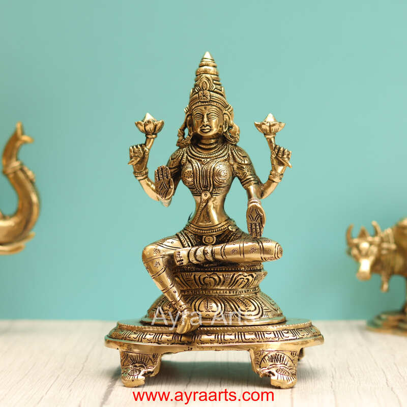 Brass Lakshmi Sitting On Chowki - 9 Inch Height