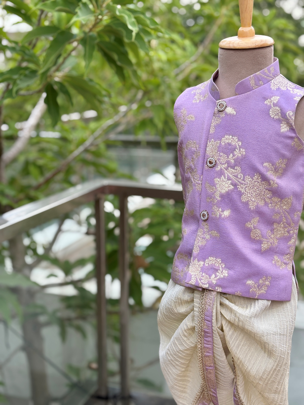 Lavender Lush Tissue Silk Kurta Dhoti Set