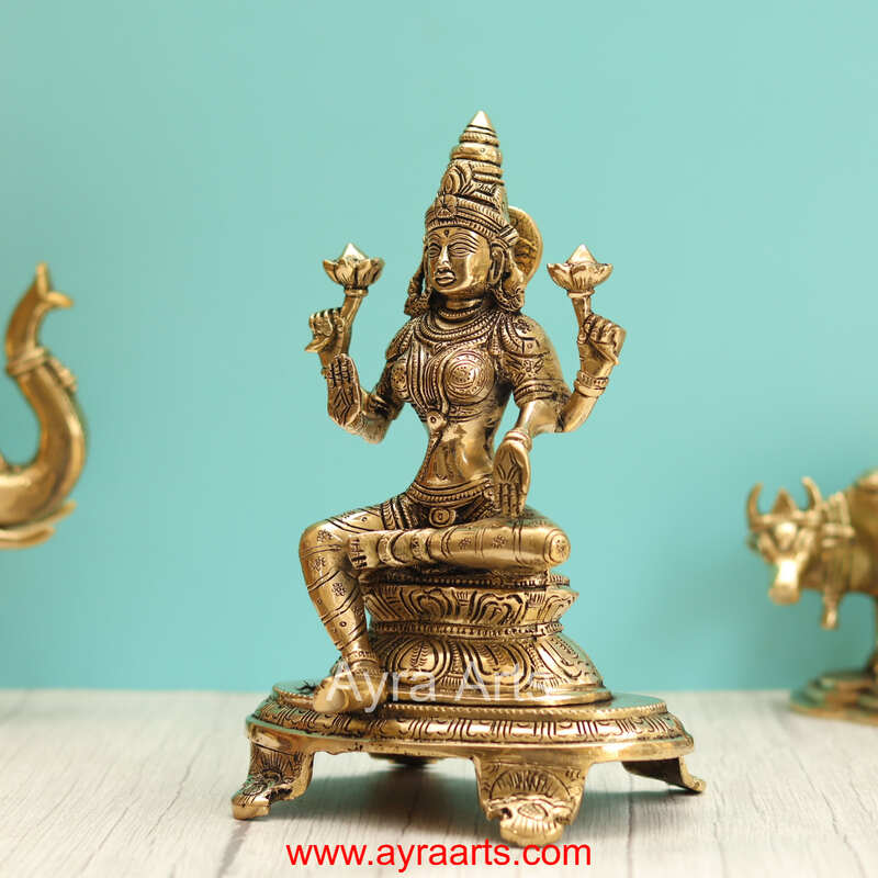 Brass Lakshmi Sitting On Chowki - 9 Inch Height