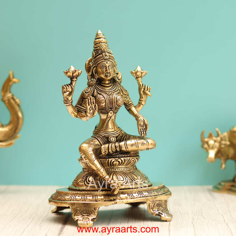 Brass Lakshmi Sitting On Chowki - 9 Inch Height