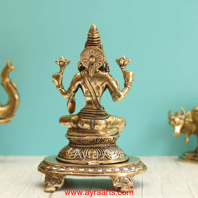 Brass Lakshmi Sitting On Chowki - 9 Inch Height