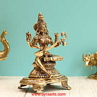 Brass Saraswati Devi Sitting On Chowki - 9 Inch Height