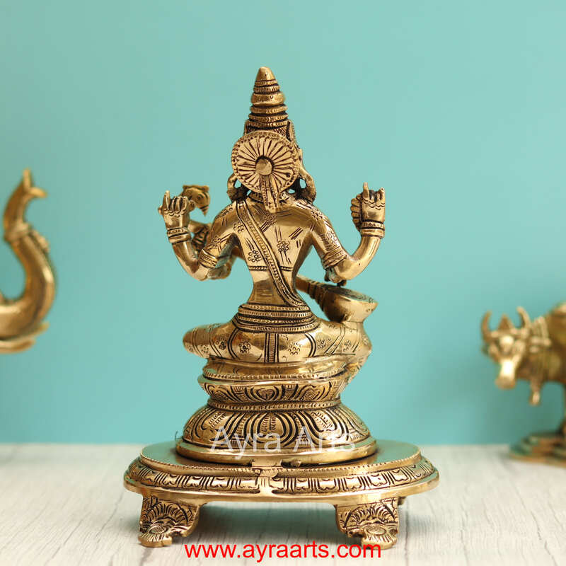 Brass Saraswati Devi Sitting On Chowki - 9 Inch Height