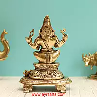 Brass Ganesha Sitting On Chowki - 9 Inch Height