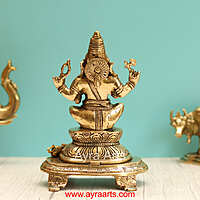 Brass Ganesha Sitting On Chowki - 9 Inch Height