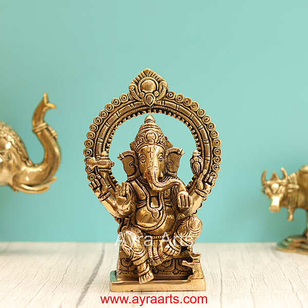 Brass Ganesha Idol - 8.2 Inch Height