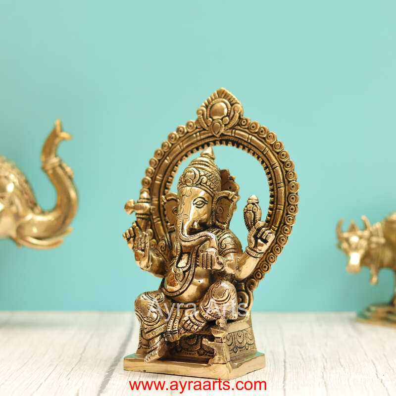 Brass Ganesha Idol - 8.2 Inch Height