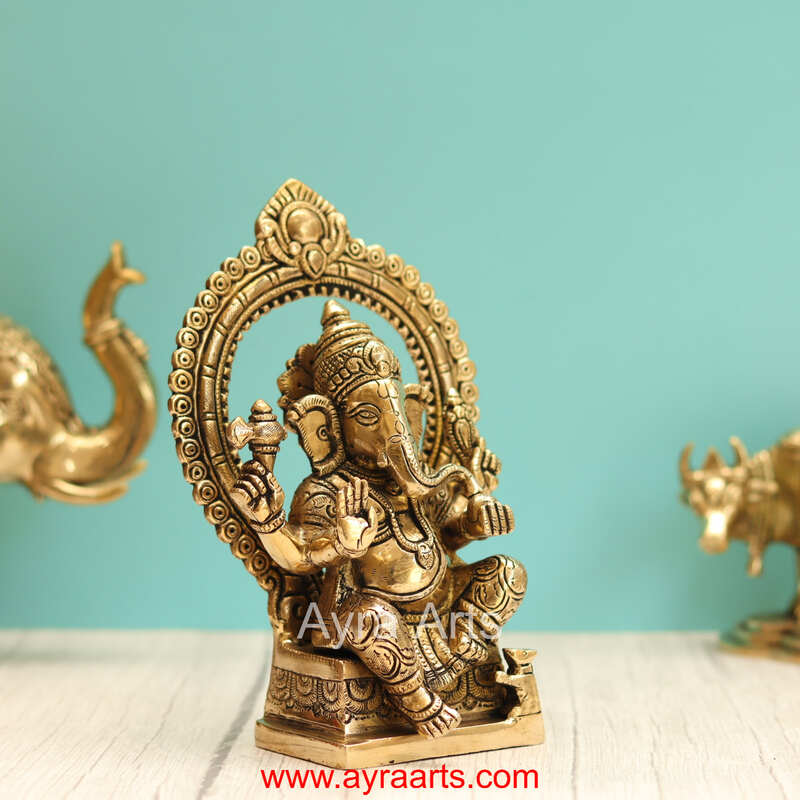 Brass Ganesha Idol - 8.2 Inch Height