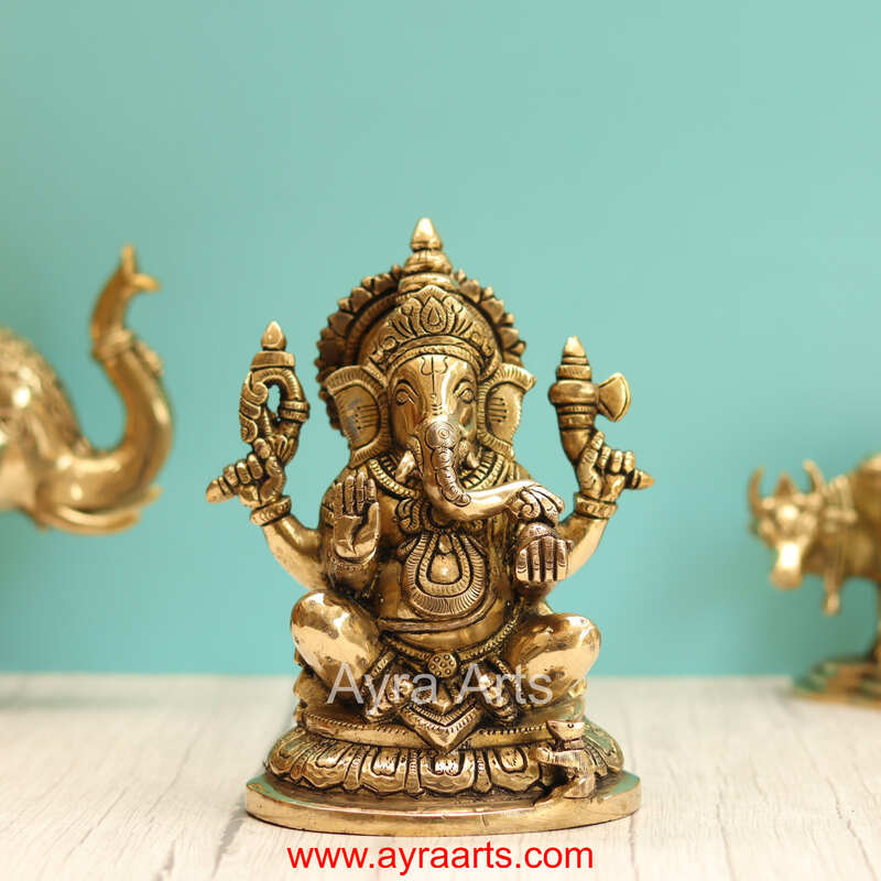 Brass Ganesha Idol - 7.5 Inch Height