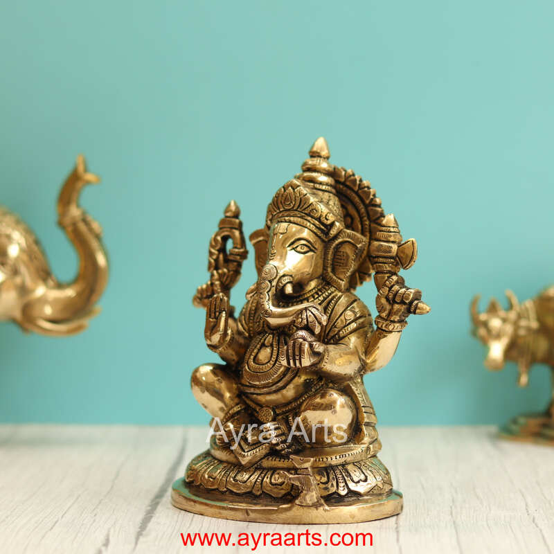 Brass Ganesha Idol - 7.5 Inch Height