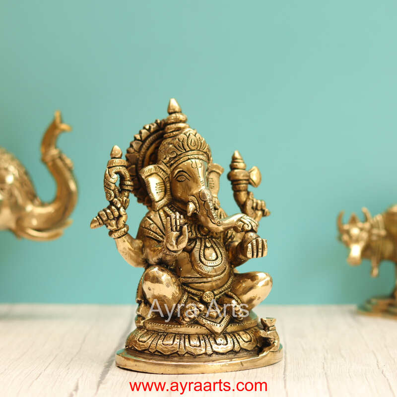 Brass Ganesha Idol - 7.5 Inch Height
