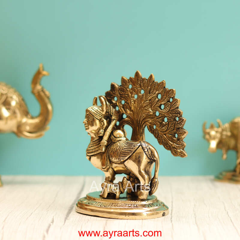 Brass Holy Kamadhenu Under The Kalpavrish Tree - 7 Inch Height